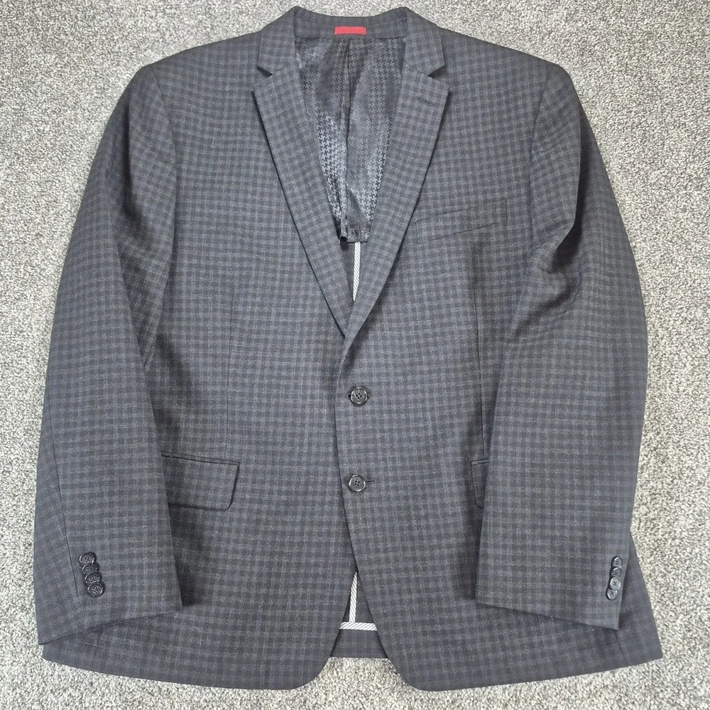 John Varvatos Blazer Mens 46R Gray Gingham Check Wool Unstructured Sport Coat
